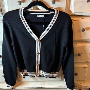 Everlynn Black Cardigan with White Trim